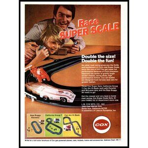 1973 Cox Super Scale Slot Car Racing Set Vintage Print Ad Father Son Wall Art